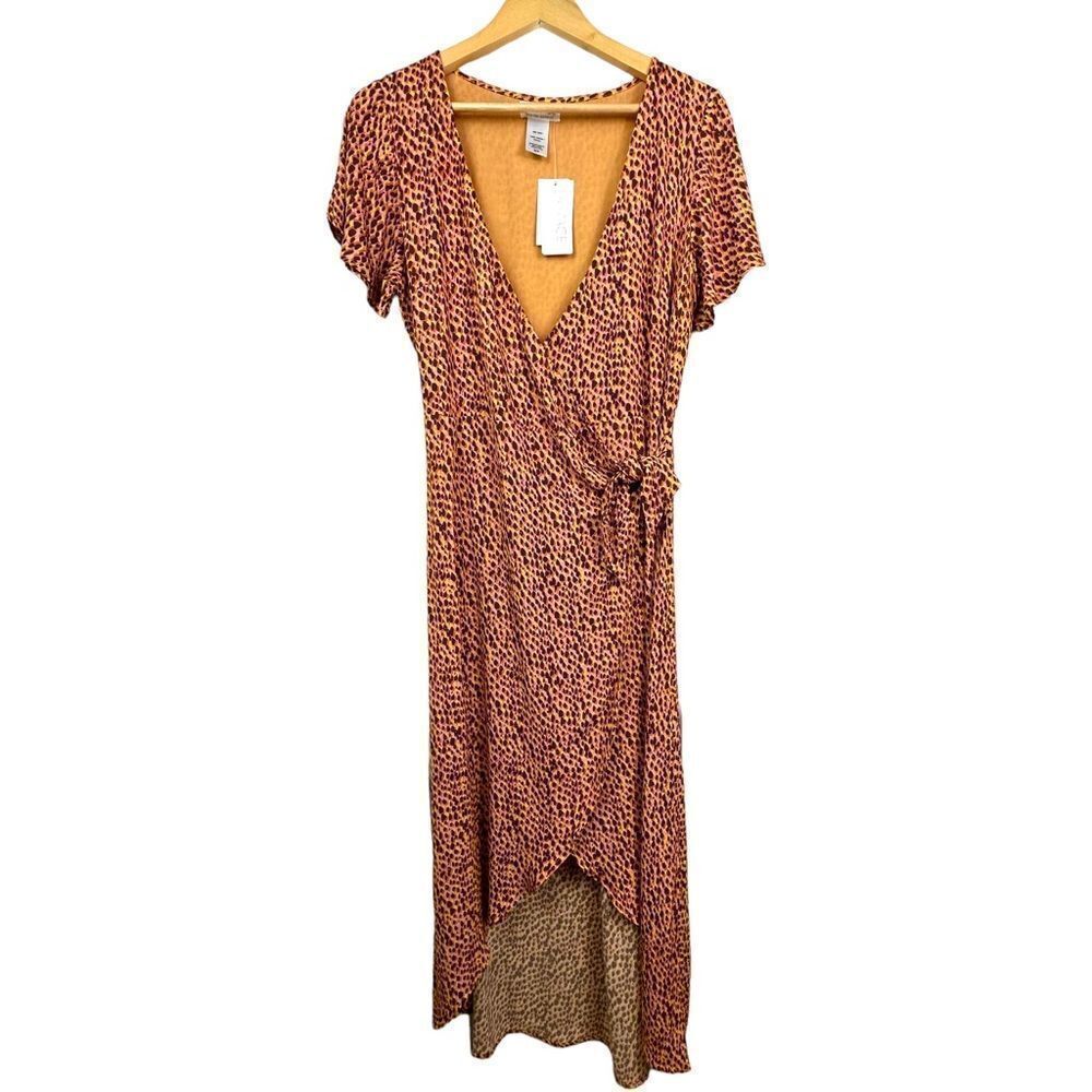 L*Space Revolve Emile Orange Leopard Print Wrap Maxi Dress NWT S